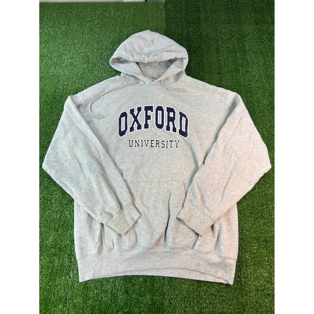 Oxford‎ University Grey Hoodie Sweatshirt Mens Pullover Athletic Apparel LG